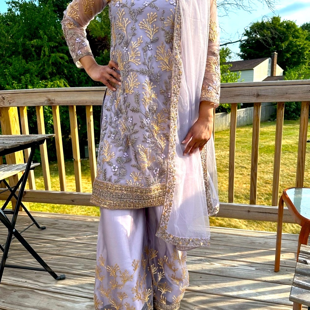 Elegant light dusty purple and Gold Embroidered Kurta Set